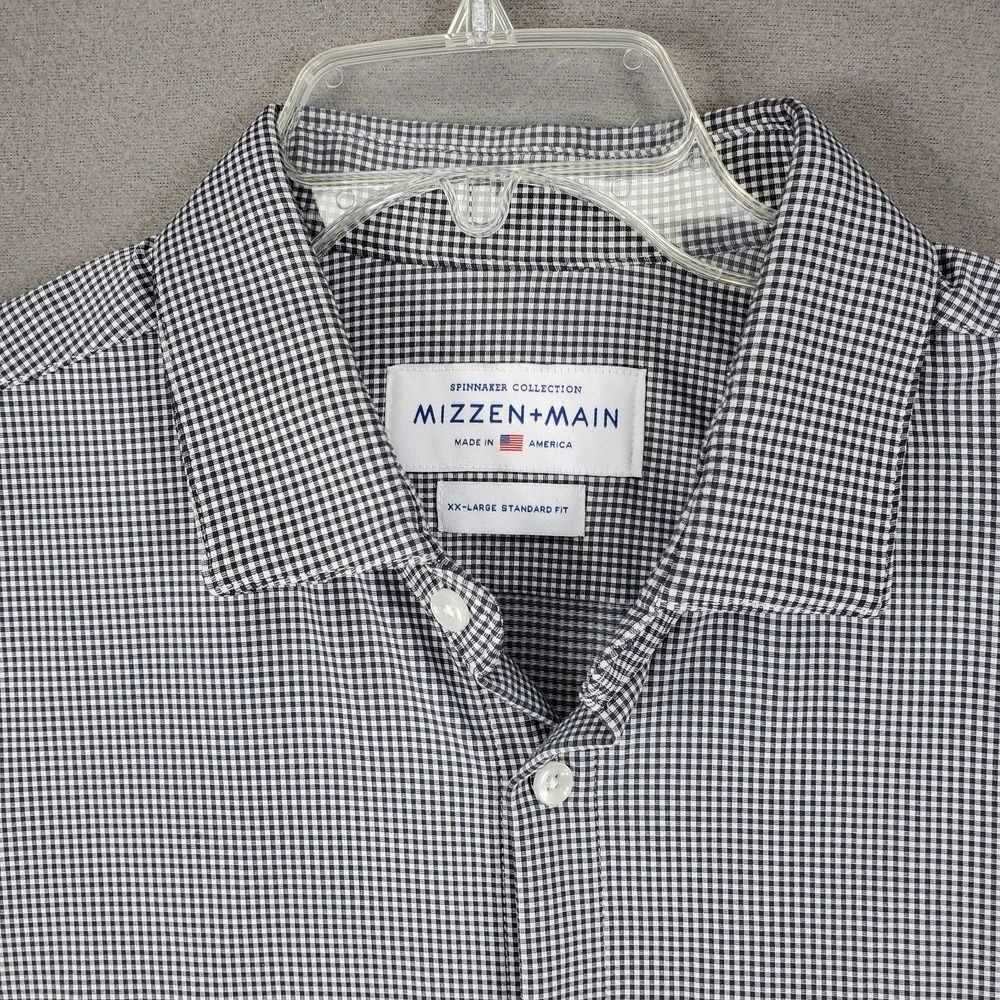 Mizzen Main Shirt Mens 2XL Black Gingham Spinnaker Stretch Dress Shirt Made USA